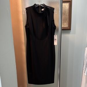 Calvin Klein Black Sleeveless Sheath Dress Mock Neck Midi